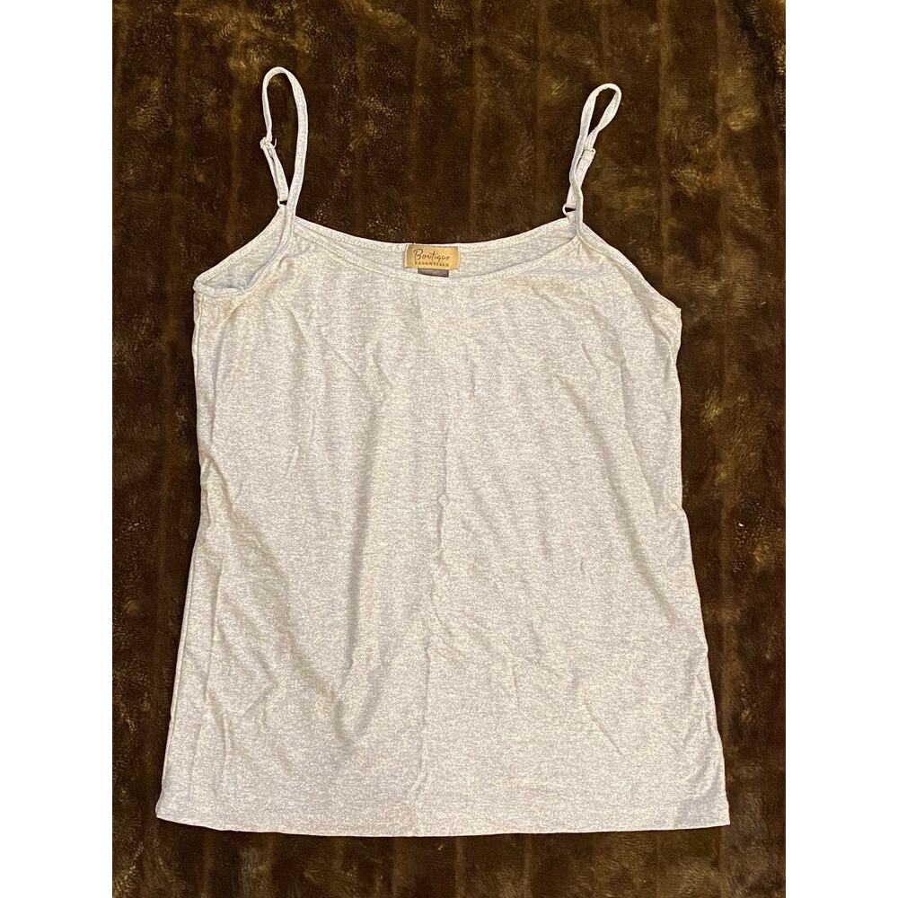 Boutique Essentials‎ L Silver Shimmery Spaghetti Strap Tank Top
